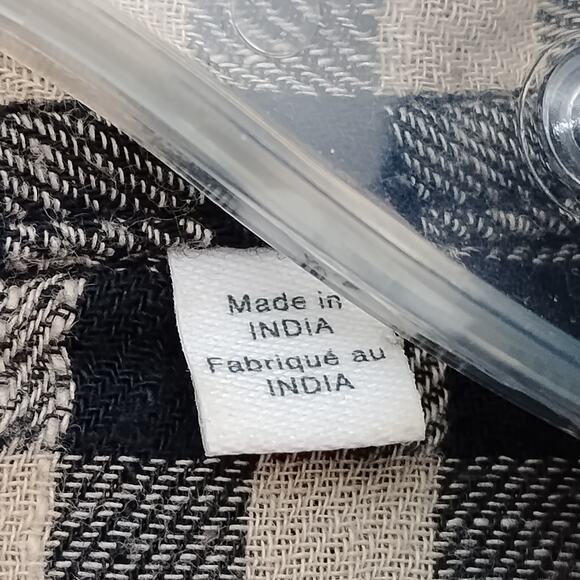 Knowledge Cotton Apparel Gingham Button Down Shirt Size Medium Beige and Black - Picture 5 of 9